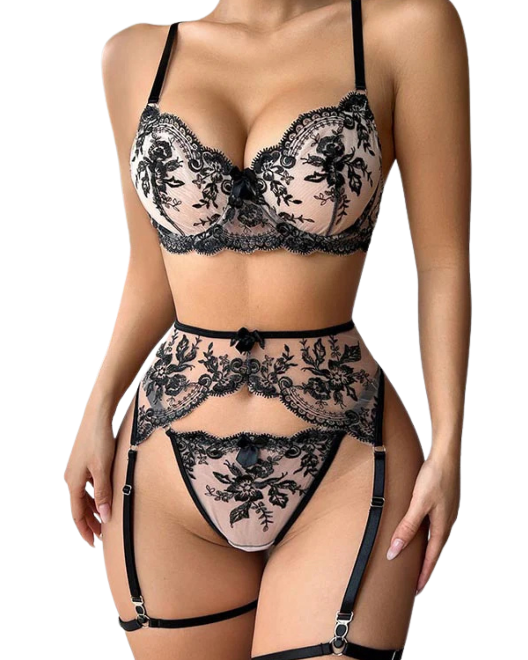 Conjunto Lingerie de Renda Cinta Liga Luxury 2